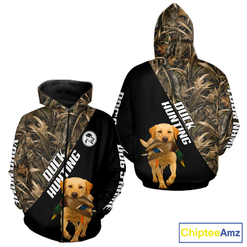Waterfowl Duck Hunting With Yellow Lab Dogs, Custom Name All Over Print Shirts NHT234