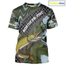 Load image into Gallery viewer, Northern Pike Short Sleeve Fishing T-Shirt Abstract Green Camo Performance Jersey For Men NHT925