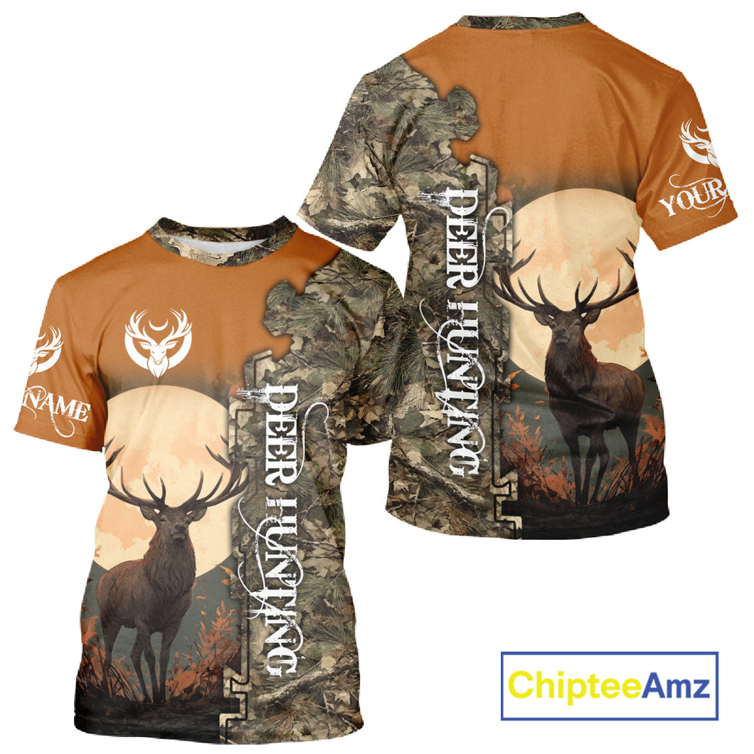 Best Orange Camo Deer Hunting Clothes 3D Full Print Full Moon Buck Design For Deer Hunters NHT41