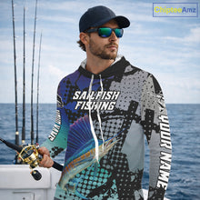 Load image into Gallery viewer, Sailfish Hooded Fishing Shirt Blue Camo Custom Name, Sailfish Fishing Team Jerseys NHT475