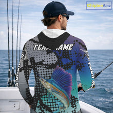 Load image into Gallery viewer, Sailfish Hooded Fishing Shirt Blue Camo Custom Name, Sailfish Fishing Team Jerseys NHT475