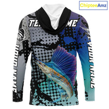 Load image into Gallery viewer, Sailfish Hooded Fishing Shirt Blue Camo Custom Name, Sailfish Fishing Team Jerseys NHT475