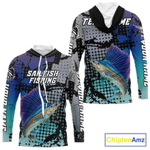 Load image into Gallery viewer, Sailfish Hooded Fishing Shirt Blue Camo Custom Name, Sailfish Fishing Team Jerseys NHT475