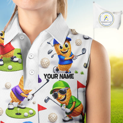 Peanut Womens Sleeveless Golf Polo Shirt, Funny Peanut Golf Shirt Cool Golf Apparel NHT563