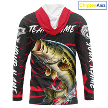 Load image into Gallery viewer, Custom Largemouth Bass Fishing Shirts Long Sleeve Hooded – Performance Tournament Jersey For Men| Red NHT769