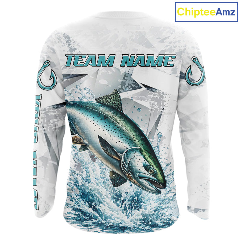 Personalized Chinook Salmon Fishing Jerseys, Salmon Long Sleeve Fishing Shirts For Men NHT571