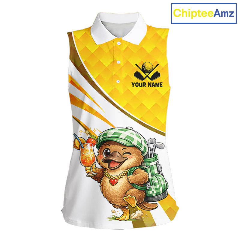 Funny Platypus Womens Sleeveless Golf Polo Shirt, Golf Course Summer Outfit, Sporty Animal Golf Gift NHT573