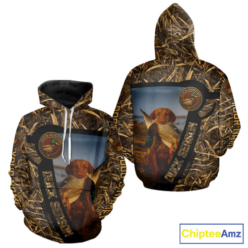 Duck Hunting Shirt Custom Name with Vizsla Dog Camo Hunting Clothes For Hunters NHT153
