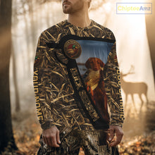 Load image into Gallery viewer, Duck Hunting Shirt Custom Name with Vizsla Dog Camo Hunting Clothes For Hunters NHT153