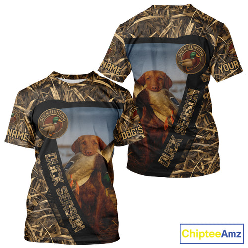 Duck Hunting Shirt Custom Name with Vizsla Dog Camo Hunting Clothes For Hunters NHT153