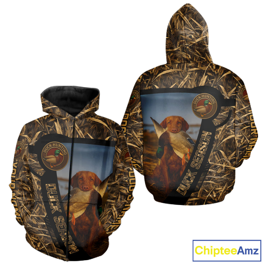 Duck Hunting Shirt Custom Name with Vizsla Dog Camo Hunting Clothes For Hunters NHT153