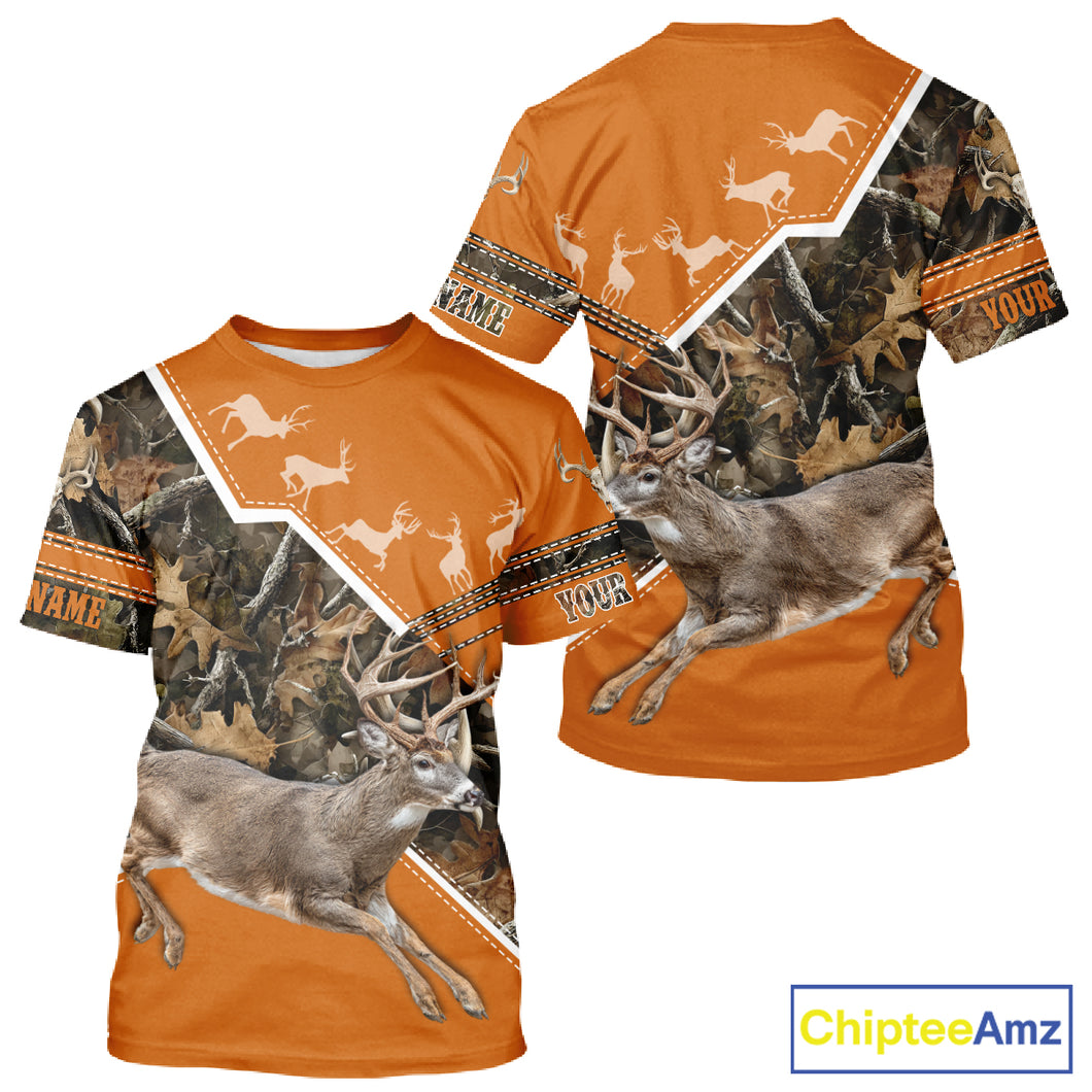 Deer Hunting Big Game Orange Camo Forest Custom Name 3D All Over Print Shirts, Hunting Shirt NHT158