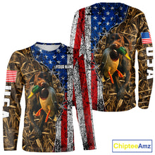 Load image into Gallery viewer, Mallard Duck Hunting Shirt Personalized Camo With German Shorthaired Pointer US Flag Clothes NHT160