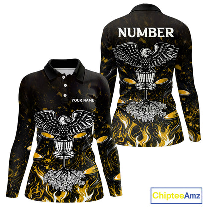 Personalized Womens Disc Golf Polo Shirt With Eagle Design, Customizable Name, Unisex Sports Jersey For Womens |Yellow NHT812