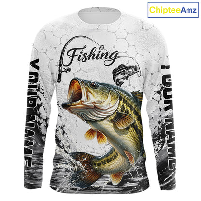 Custom Name Bass Fishing Long Sleeve Performance Shirt, Bass Fishing Shirt Jersey