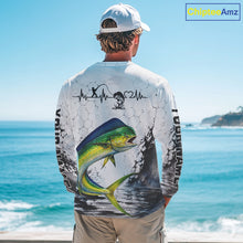 Load image into Gallery viewer, Custom Name Mahi Mahi Fishing Long Sleeve Performance Shirt, Dolphin Gift For Men NHT1121