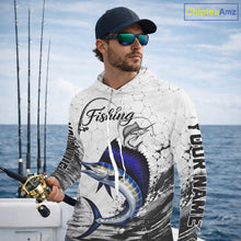 Load image into Gallery viewer, Custom Name Sailfish Fishing Long Sleeve Hooded Performance Shirt, Sailfish Gift For Men 