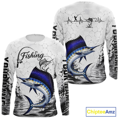 Custom Name Sailfish Fishing Long Sleeve Performance Shirt, Sailfish FIshing Jersey