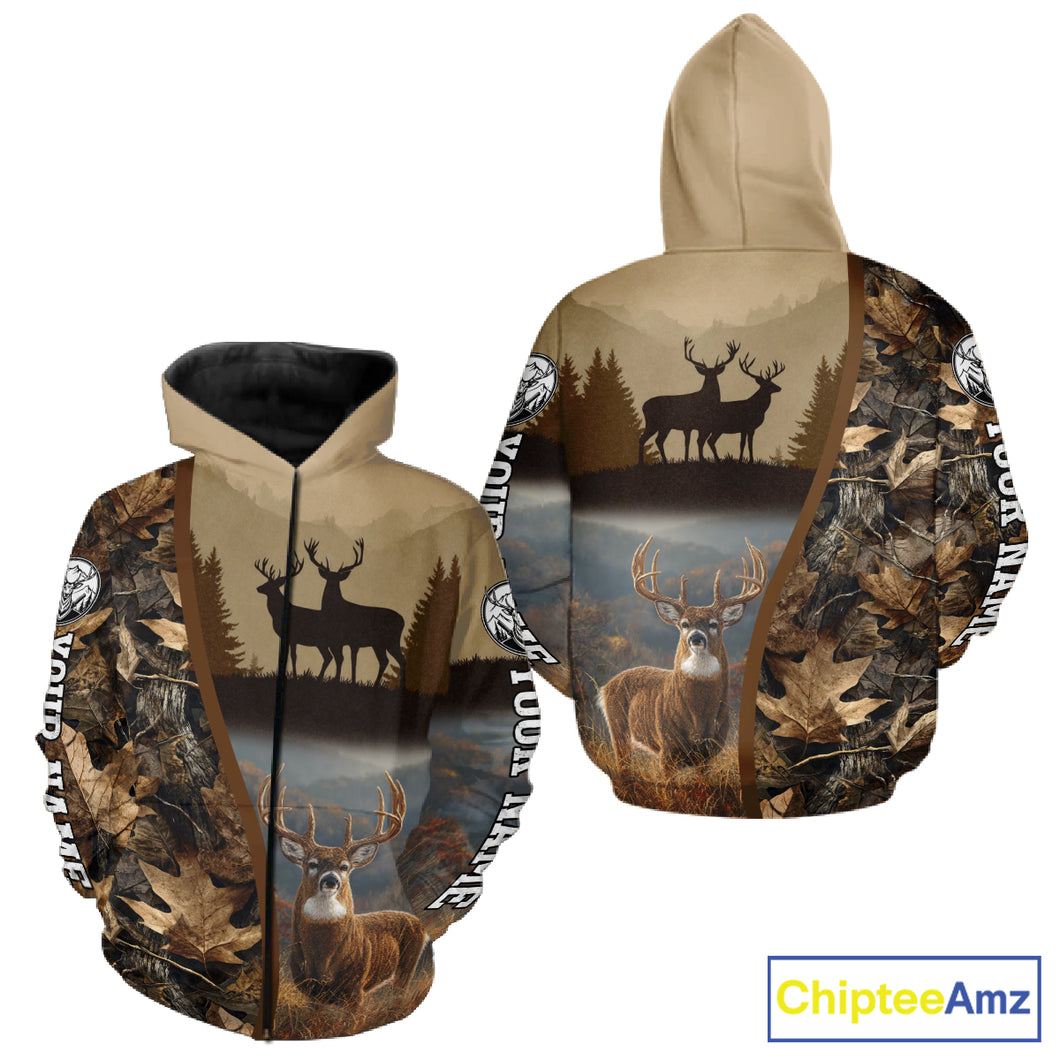 Personalized Deer Hunting 3D All Over Printed Shirts Custom Deer And Mountain Camo Shirt NHT254