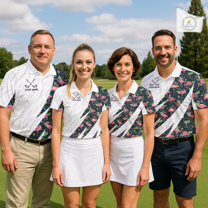 Flamingo Womens Golf Polo Shirts, Colorful Tropical Flamingo Pattern, Tropical Golf Shirt NHT590