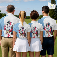 Load image into Gallery viewer, Blue Funny Flamingo Polo Shirt, Golf Polo Shirts Custom Name, Flamingo Golf Shirts For Men NHT594