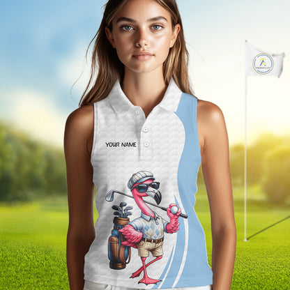 Blue Funny Flamingo Polo Shirt, Golf Polo Shirts Custom Name, Flamingo Golf Shirts NHT594