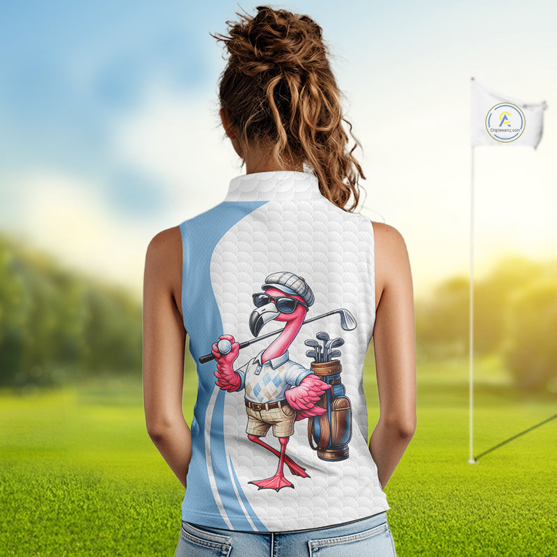 Blue Funny Flamingo Polo Shirt, Golf Polo Shirts Custom Name, Flamingo Golf Shirts NHT594