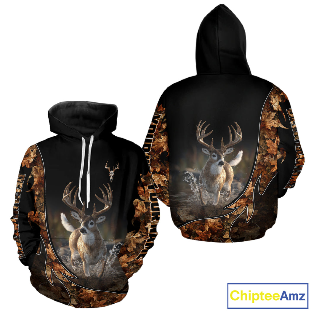 Deer Hunting Big Game Shirt 3D All Over Print, Black Camo Autumn, Custom Name Gift NHT164