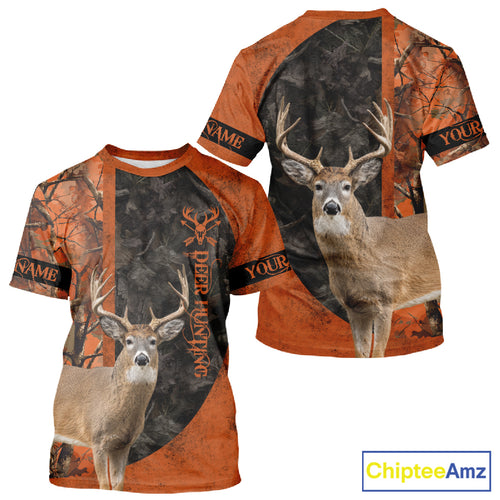 Whitetail Deer Hunting Orange Camo 3D All Over Printed Shirt, Custom Name Hunting Shirt NHT259