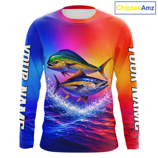 Personalized Mahi Mahi, Tuna Neon Performance Fishing Shirt, Offshore Tournament Shirts NHT599