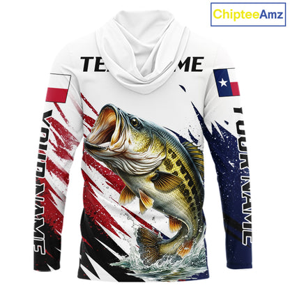 Custom Texas Flag Bass Fishing Shirts, Texas Bass Hooded Fishing Shirts Long Sleeve For Team NHT602