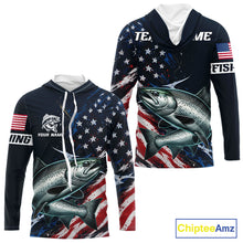 Load image into Gallery viewer, Chinook Salmon Long Sleeve Hooded Fishing Shirt USA Flag Camo, Custom