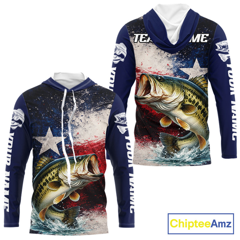 Personalized Bass Custom Texas Flag Performance Fishing Shirts, Bass Hooded  Fishing Shirts Long Sleeve For Men NHT607
