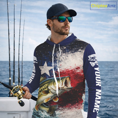 Personalized Bass Custom Texas Flag Performance Fishing Shirts, Bass Hooded  Fishing Shirts Long Sleeve For Men NHT607