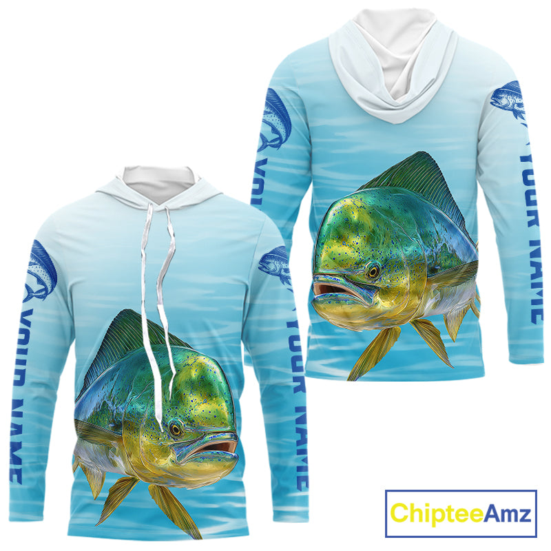 Hooded  Mahi Mahi Ocean Blue Performance Fishing Shirt, Mahi Mahi Tournament Fishing Shirts NHT615