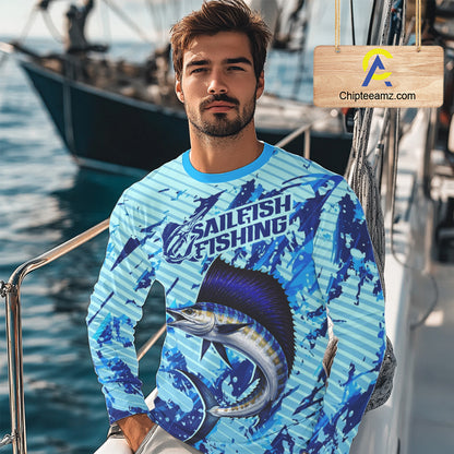 Custom Sailfish Saltwater Fishing Jerseys, Sailfish Fishing Shirts Long Sleeve For Men NHT617
