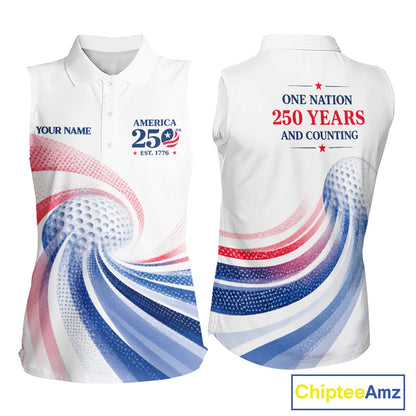 Custom America 250Th Anniversary Women's Sleeveless Golf Polo - Patriotic USA Flag Personalized Performance Jersey