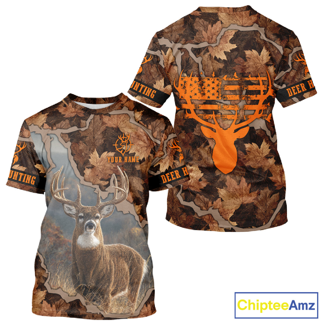 Whitetail Deer Hunting Shirt-Personalized US Flag Camouflage, Best Gifts for Deer Hunters NHT71