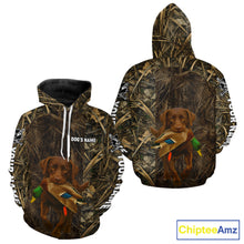 Load image into Gallery viewer, Personalized Mallard Duck Hunting Shirt with Chocolate Lab, Custom Dog’s Name Camouflage NHT264