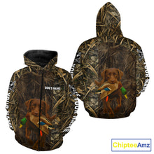 Load image into Gallery viewer, Personalized Mallard Duck Hunting Shirt with Chocolate Lab, Custom Dog’s Name Camouflage NHT264