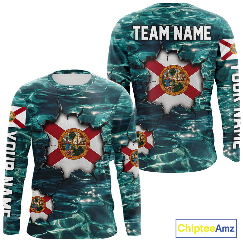 Florida Flag Fish Water Camo Custom Long Sleeve Fishing Shirts, Performance Fishing Shirts For Men NHT847