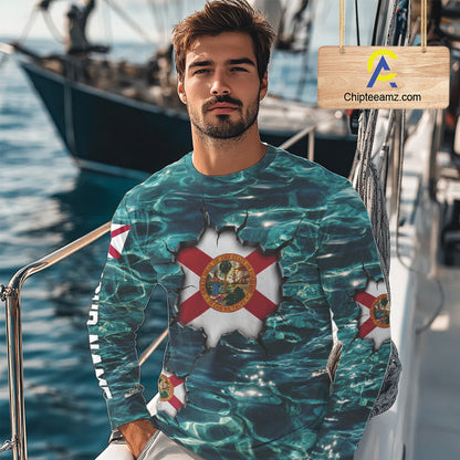 Florida Flag Fish Water Camo Custom Long Sleeve Fishing Shirts, Performance Fishing Shirts For Men NHT847