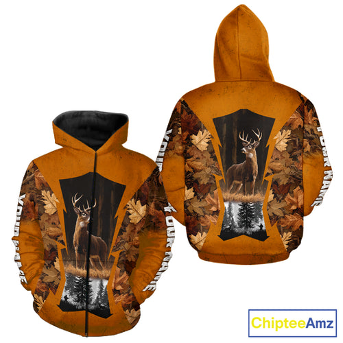 Whitetail Deer Hunting Orange Camo Autumn - Personalized All Over Print Deer Hunting Clothes NHT179