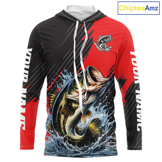 Largemouth Bass Fishing Long Sleeve Hooded Tournament Shirts, Personalized Bass Fishing Jerseys NHT431