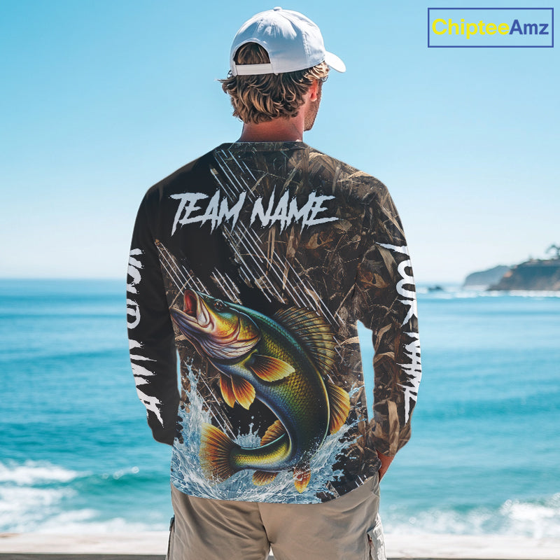 Walleye Fishing Shirts Long Sleeve Camouflage For Men, Walleye Fishing Apparel NHT434