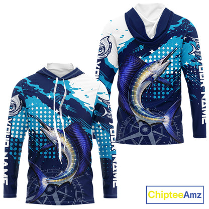 Custom Sailfish Hooded Long Sleeve Fishing Shirts For Men, Design Sailfish Fishing Jerseys NHT632