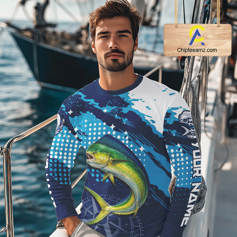 Custom Mahi Mahi Long Sleeve Fishing Shirts For Men, Design Mahi Mahi Fishing Jerseys NHT633