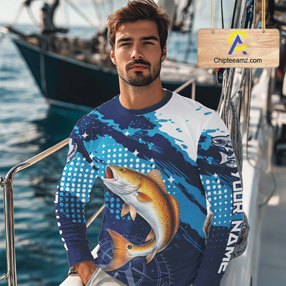 Custom Redfish Long Sleeve Fishing Shirts For Men, Design Redfish Fishing Jerseys NHT636