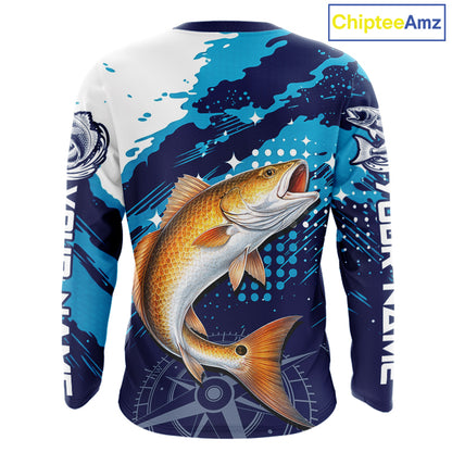 Custom Redfish Long Sleeve Fishing Shirts For Men, Design Redfish Fishing Jerseys NHT636
