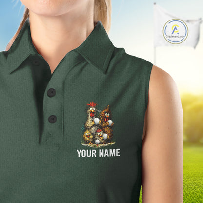 Funny Chicken Womens Sleeveless Golf Polo Shirt Custom Team Name Personalized Golfer Polo Funny Rooster Golf